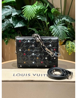 LOUIS VUITTON MONOGRAM EMBOSSED CRYSTAL EMBELLISHED COUSSIN BB IN BLACK LAMBSKIN LEATHER