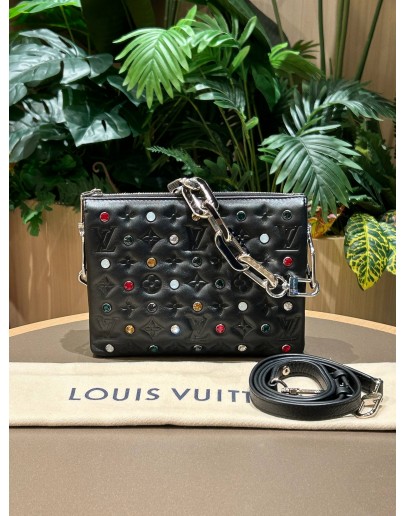 LOUIS VUITTON MONOGRAM EMBOSSED CRYSTAL EMBELLISHED COUSSIN BB IN BLACK LAMBSKIN LEATHER
