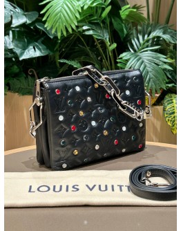 LOUIS VUITTON MONOGRAM EMBOSSED CRYSTAL EMBELLISHED COUSSIN BB IN BLACK LAMBSKIN LEATHER