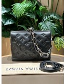 LOUIS VUITTON MONOGRAM EMBOSSED CRYSTAL EMBELLISHED COUSSIN BB IN BLACK LAMBSKIN LEATHER
