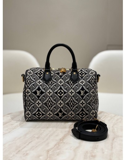 LOUIS VUITTON LIMITED SPECIAL EDITION JACQUARD SINCE 1854 SPEEDY BANDOULIERE 25 IN BLACK WHITE MONOGRAM BLOSSOMS CANVAS