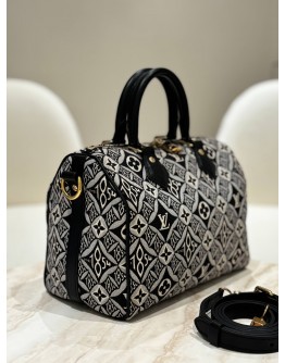 LOUIS VUITTON LIMITED SPECIAL EDITION JACQUARD SINCE 1854 SPEEDY BANDOULIERE 25 IN BLACK WHITE MONOGRAM BLOSSOMS CANVAS