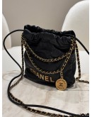 CHANEL 22 MINI BLACK CALFSKIN LEATHER TOTE SHOULDER GOLD CHAIN BAG