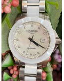 LONGINES LADY CONQUEST CERAMIC PINK OF MOTHER OF PEARL DIAMOND 29.5MM QUARTZ WATCH -FULL SET-