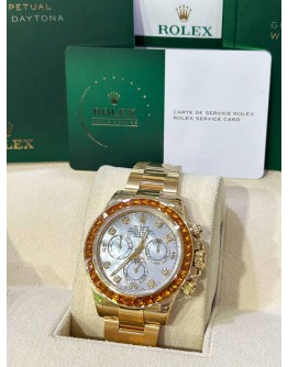 ROLEX DAYTONA ORANGE SAPPHIRE FACTORY DIAMONDS SUPER VIP LIMITED EDITION 2026 SERVICE REF 116578SACO MOTHER OF PEARL DIAL 40MM AUTOMATIC WATCH