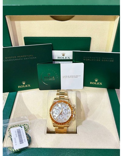 ROLEX DAYTONA ORANGE SAPPHIRE FACTORY DIAMONDS SUPER VIP LIMITED EDITION 2026 SERVICE REF 116578SACO MOTHER OF PEARL DIAL 40MM AUTOMATIC WATCH