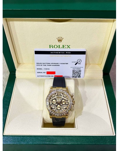 ROLEX DAYTONA REF 116518 18K 750 YELLOW GOLD UPGRADE REF 116588TBR EYE OF THE TIGER DIAMONDS DIAL 40MM AUTOMATIC WATCH