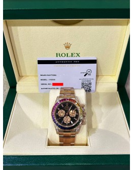 ROLEX DAYTONA REF 116505 18K 750 EVEROSE GOLD UPGRADE 116595RBOW RAINBOW SAPPHIRE BLACK DIAL 40MM AUTOMATIC WATCH