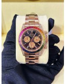 ROLEX DAYTONA REF 116505 18K 750 EVEROSE GOLD UPGRADE 116595RBOW RAINBOW SAPPHIRE BLACK DIAL 40MM AUTOMATIC WATCH