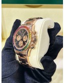 ROLEX DAYTONA REF 116505 18K 750 EVEROSE GOLD UPGRADE 116595RBOW RAINBOW SAPPHIRE BLACK DIAL 40MM AUTOMATIC WATCH