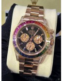 ROLEX DAYTONA REF 116505 18K 750 EVEROSE GOLD UPGRADE 116595RBOW RAINBOW SAPPHIRE BLACK DIAL 40MM AUTOMATIC WATCH