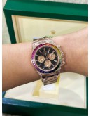 ROLEX DAYTONA REF 116505 18K 750 EVEROSE GOLD UPGRADE 116595RBOW RAINBOW SAPPHIRE BLACK DIAL 40MM AUTOMATIC WATCH