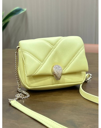 BVLGARI SERPENTI CABOCHON MINI CROSSBODY CHAIN BAG IN YELLOW WITH SNAKE HEAD CLASP WITH CRYSTAL DETAILING 