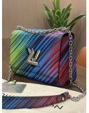 LOUIS VUITTON MM TWIST BAG IN RAINBOW STRIPED TROPICAL PRINT EPI LEATHER WITH SILVER HARDWARE