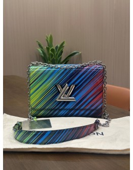LOUIS VUITTON MM TWIST BAG IN RAINBOW STRIPED TROPICAL PRINT EPI LEATHER WITH SILVER HARDWARE