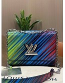 LOUIS VUITTON MM TWIST BAG IN RAINBOW STRIPED TROPICAL PRINT EPI LEATHER WITH SILVER HARDWARE