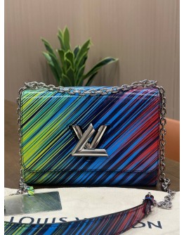 LOUIS VUITTON MM TWIST BAG IN RAINBOW STRIPED TROPICAL PRINT EPI LEATHER WITH SILVER HARDWARE