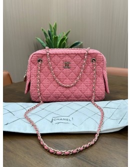CHANEL TWEED CC CAMERA CASE IN PINK DIAMOND QUILTING SIGNATURE CHAIN STRAP SHOULDER & CROSSBODY BAG