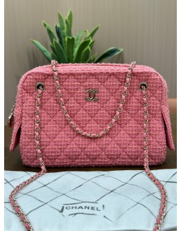 CHANEL TWEED CC CAMERA CASE IN PINK DIAMOND QUILTING SIGNATURE CHAIN STRAP SHOULDER & CROSSBODY BAG