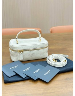 YSL YVES SAINT LAURENT GABY VANITY WITH STRAP BAG IN OFF WHITE LAMBSKIN LEATHER & GOLD HARDWARE