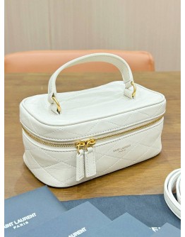 YSL YVES SAINT LAURENT GABY VANITY WITH STRAP BAG IN OFF WHITE LAMBSKIN LEATHER & GOLD HARDWARE