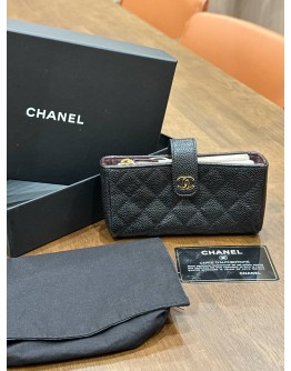 CHANEL BLACK CAVIAR LEATHER CC O POUCH WITH CENTRAL CC LOGO STRAP 