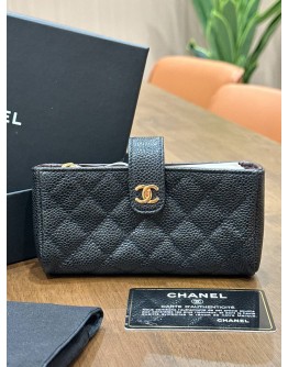 CHANEL BLACK CAVIAR LEATHER CC O POUCH WITH CENTRAL CC LOGO STRAP 