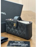 CHANEL BLACK CAVIAR LEATHER CC O POUCH WITH CENTRAL CC LOGO STRAP 