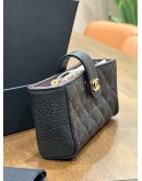 CHANEL BLACK CAVIAR LEATHER CC O POUCH WITH CENTRAL CC LOGO STRAP 