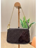 LOUIS VUITTON MINI POCHETTE ACCESSORIES IN AMARANTE DEEP PURPLE PATENT LEATHER GLOSSY MONOGRAM VERNIS EMBOSSED MATERIAL & GOLD CHAIN HARDWARE 