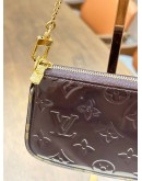 LOUIS VUITTON MINI POCHETTE ACCESSORIES IN AMARANTE DEEP PURPLE PATENT LEATHER GLOSSY MONOGRAM VERNIS EMBOSSED MATERIAL & GOLD CHAIN HARDWARE 