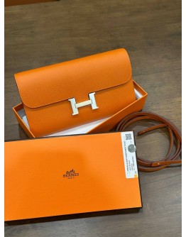 HERMES CONSTANCE TO GO WALLET IN CLASSIC SIGNATURE ORANGE EPSOM LEATHER 