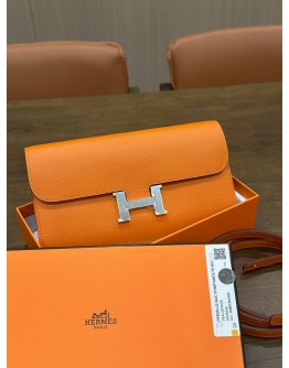 HERMES CONSTANCE TO GO WALLET IN CLASSIC SIGNATURE ORANGE EPSOM LEATHER 