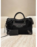 BALENCIAGA CLASSIC CITY BAG IN BLACK LEATHER MESH BODY
