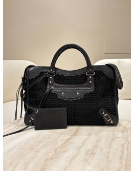 BALENCIAGA CLASSIC CITY BAG IN BLACK LEATHER MESH BODY