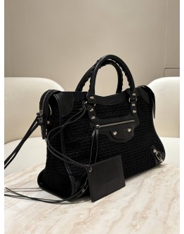 BALENCIAGA CLASSIC CITY BAG IN BLACK LEATHER MESH BODY
