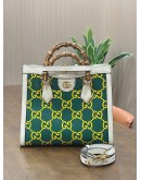 GUCCI BAMBOO GG DIANA SATCHEL IN GREEN & WHITE PRINTED LEATHER COLOURWAY WITH STRIKING YELLOW GG MONOGRAM 
