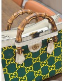 GUCCI BAMBOO GG DIANA SATCHEL IN GREEN & WHITE PRINTED LEATHER COLOURWAY WITH STRIKING YELLOW GG MONOGRAM 