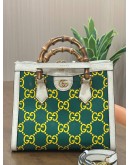 GUCCI BAMBOO GG DIANA SATCHEL IN GREEN & WHITE PRINTED LEATHER COLOURWAY WITH STRIKING YELLOW GG MONOGRAM 