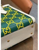 GUCCI BAMBOO GG DIANA SATCHEL IN GREEN & WHITE PRINTED LEATHER COLOURWAY WITH STRIKING YELLOW GG MONOGRAM 