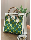 GUCCI BAMBOO GG DIANA SATCHEL IN GREEN & WHITE PRINTED LEATHER COLOURWAY WITH STRIKING YELLOW GG MONOGRAM 