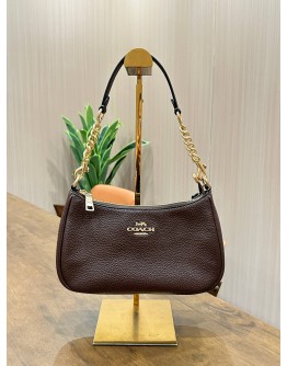 COACH TERI SHOULDER BAG IN MAPLE PEBBLE LEATHER WITH GOLD HARDWARE 
