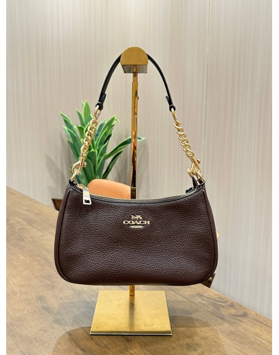 COACH TERI SHOULDER BAG IN MAPLE PEBBLE LEATHER WITH GOLD HARDWARE 