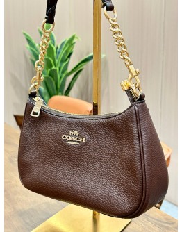 COACH TERI SHOULDER BAG IN MAPLE PEBBLE LEATHER WITH GOLD HARDWARE 