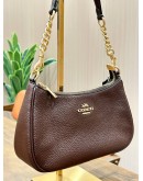 COACH TERI SHOULDER BAG IN MAPLE PEBBLE LEATHER WITH GOLD HARDWARE 