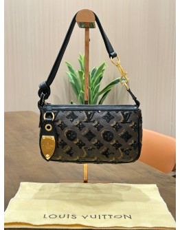 LOUIS VUITTON LIMITED SPECIAL EDITION MONOGRAM ECLIPSE POCHETTE ACCESSORIES BAG WITH SEQUINS EMBELLISHMENT 