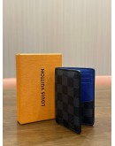 LOUIS VUITTON POCKET ORGANIZER IN DAMIER GRAPHITE CANVAS WITH BLUE INTERIOR 