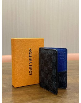 LOUIS VUITTON POCKET ORGANIZER IN DAMIER GRAPHITE CANVAS WITH BLUE INTERIOR 