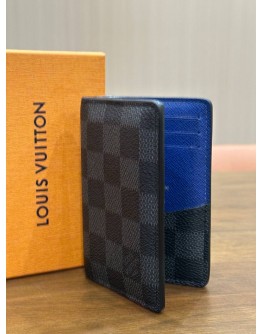 LOUIS VUITTON POCKET ORGANIZER IN DAMIER GRAPHITE CANVAS WITH BLUE INTERIOR 