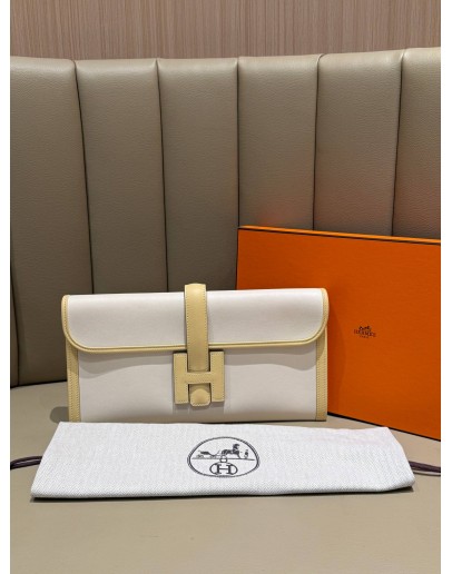 HERMES JIGE ELAN 29 CLUTCH IN CREAM AND YELLOW SWIFT LEATHER